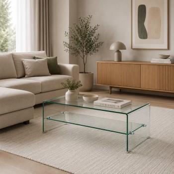 Mesa CHALLENGER, baja, cristal curvado, 110x55 cms