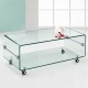 Mesa MELBOURNE, cristal curvado, ruedas, 120x60 cms