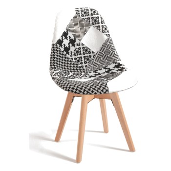 Silla Mona Patchwork Patchwork blanco y negro de tela (poliéster transpirable) - madera