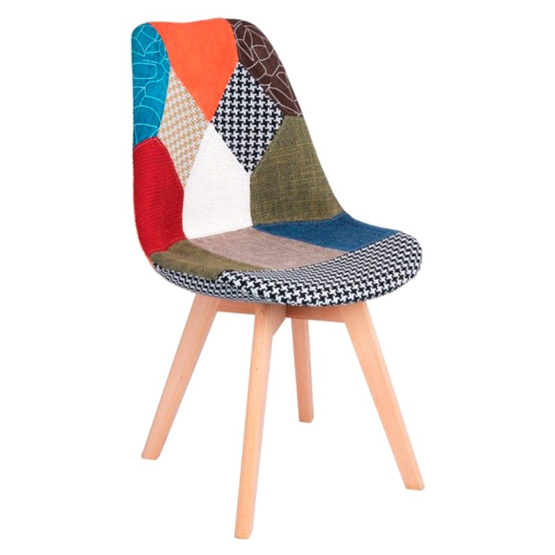 Silla Mona Patchwork Patchwork Clear de tela (poliéster transpirable) - madera