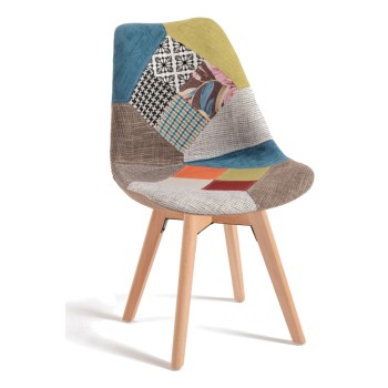 Silla Mona Patchwork Patchwork colores de tela (poliéster transpirable) - madera