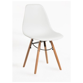 Silla Dinle Blanco de polipropileno y patas de madera