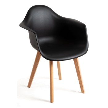 Silla Luba Negro de polipropileno y patas de madera