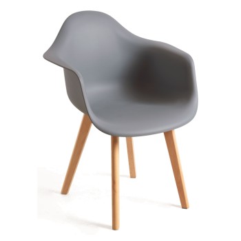 Silla Luba Gris oscuro de polipropileno y patas de madera