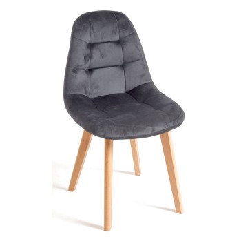 Silla Nordi Terciopelo Gris oscuro y madera