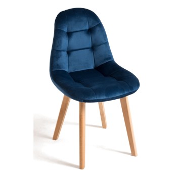 Silla Nordi Terciopelo Azul y madera