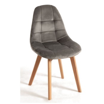 Silla Nordi Terciopelo Gris claro y madera
