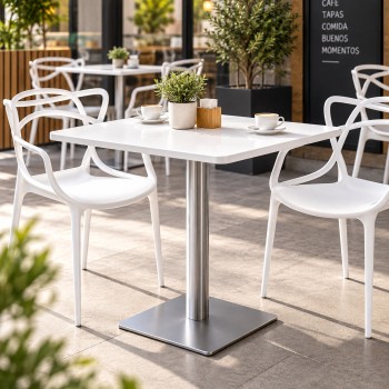 Mesa Luxia 60 cm Blanco de acero reforzado con terminación cromada